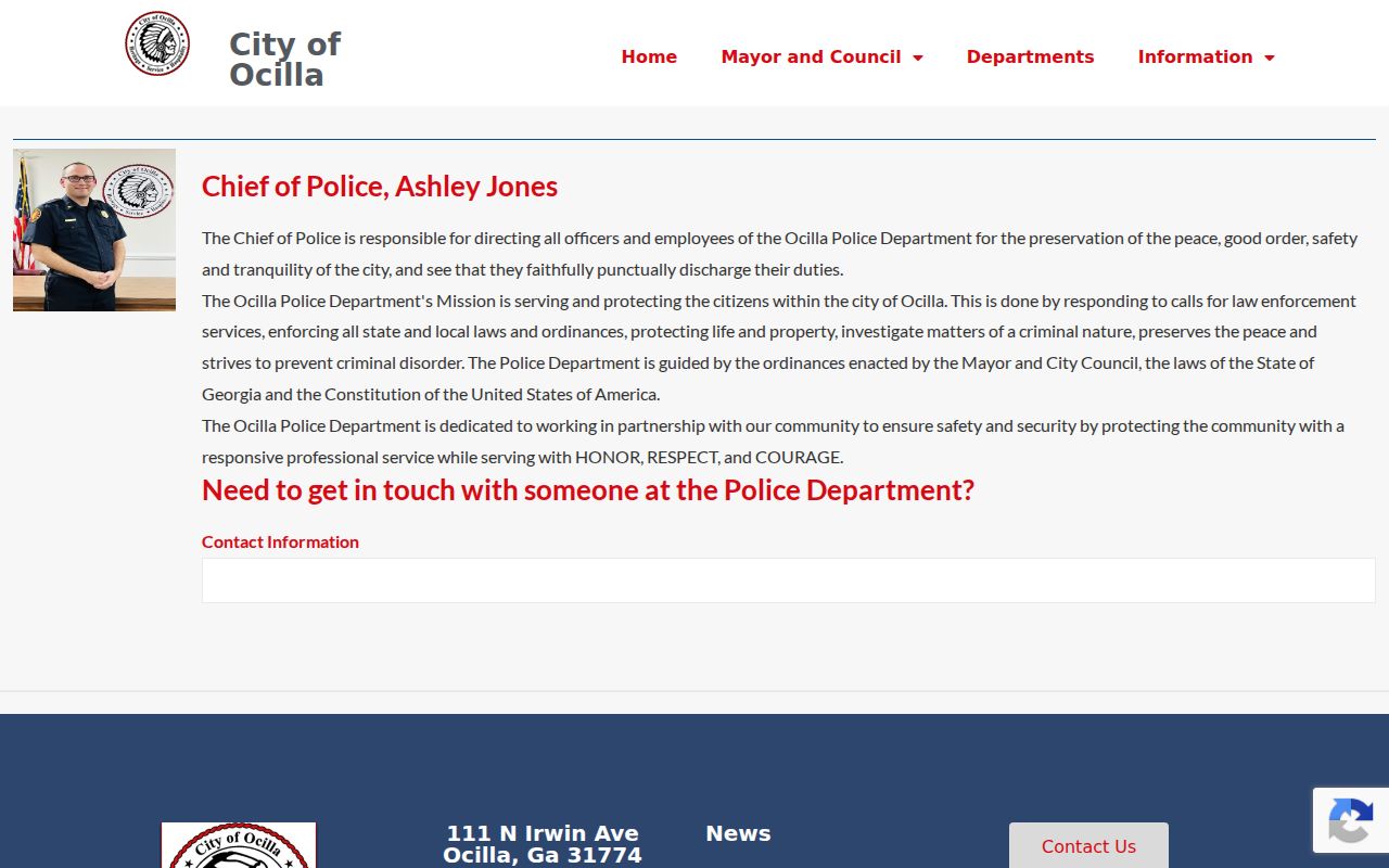 Irwin County city warrant Ocilla police information